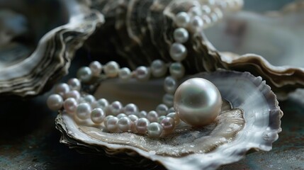 Akoya Pearl Resting in an Oyster Shell Close-Up