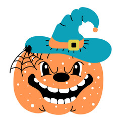 Funny pumpkin head halloween holiday,  cartoon vector isolated illustration on the white background