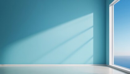 Fototapeta premium Abstract Empty windows shadow on gradient blue room background. Used for backdrop presentation products for online shop9