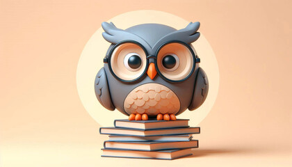 Owel on top of books