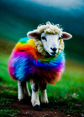 a cute sheep with rainbow fur 