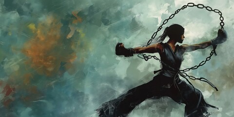 Dynamic Female Karate Artist in Action created by ai
