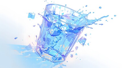 Glass of Water Splashing with Ice Cubes.