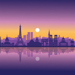 Naklejka premium Paris City Skyline Silhouette Background.Vector illustration