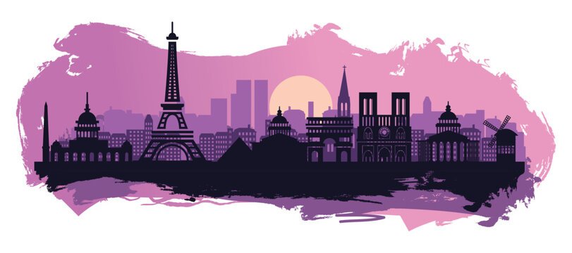 Stylized Landscape of Paris skyline vector art illustration