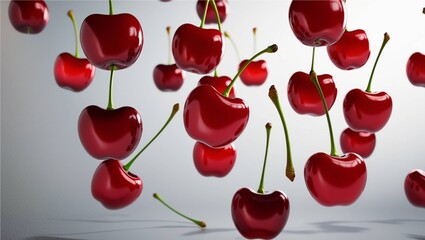 red tulips background "Weightless Delights: Floating Cherries on Clear Canvas"