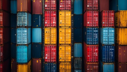 Fototapeta premium Shipping containers stacked on top of each other. Cargo sea port logistics and transportation