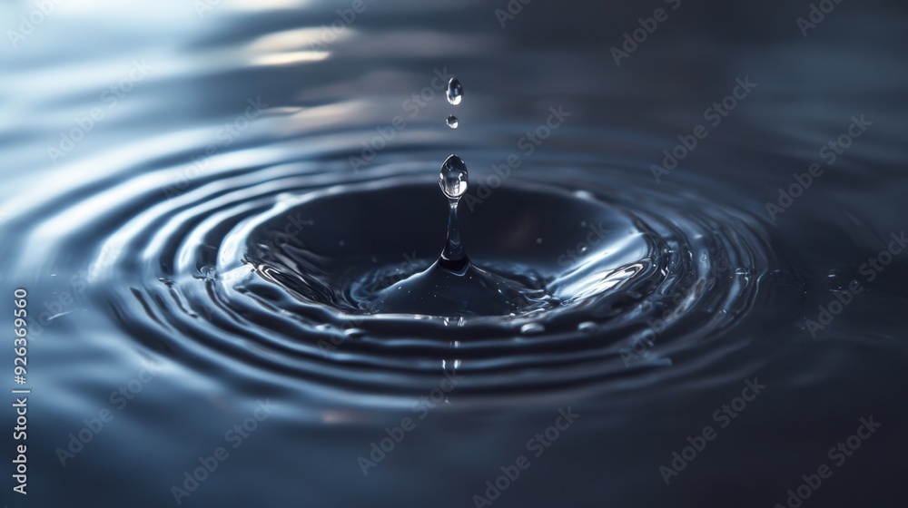 Aufkleber A close-up of a water droplet falling into a pool of water, creating a ripple effect and capturing the moment of impact with a clean background.