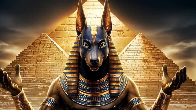 Anubis Egypt Gods Standing in front Pyramid Ancient Mythology