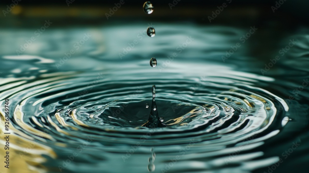 Aufkleber A close-up of a water droplet falling into a pool of water, creating a ripple effect and capturing the moment of impact with a clean background.