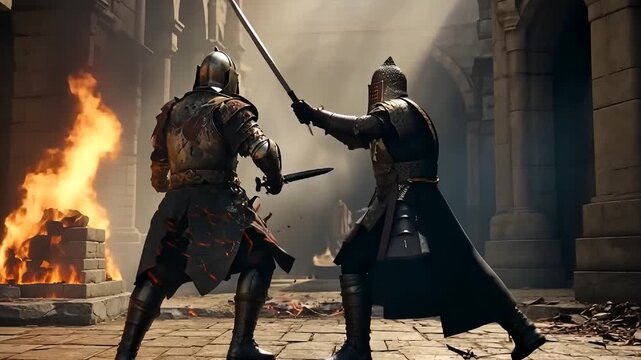 Fantasy Battle Knights Fighting with Sword Warrior Medieval Armor war