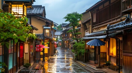 Fototapeta premium Traditional Japanese Street in Autumn
