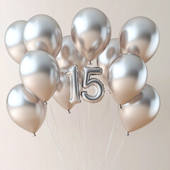 Silver Balloons with Number 15