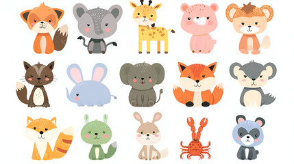 Big set isolated animals. Vector collection funny