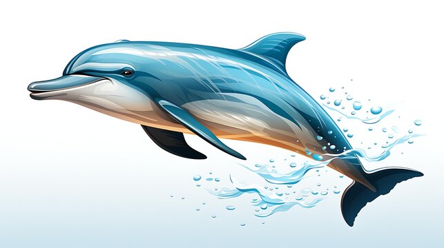 A vibrant illustration of a dolphin gracefully swimming in water, great for educational content, children's books, marine-themed projects, or aquatic promotional materials,