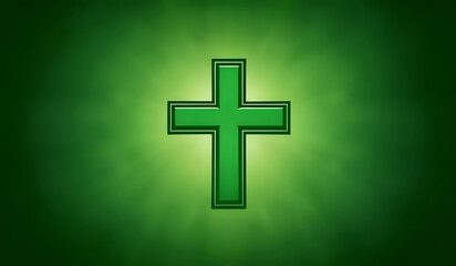 Obraz premium A green Christian Cross on a colorful background. AI generated.