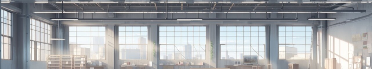 Spacious Loft with White Brick Walls and Blank Canvas Under Bright Sunlight, Embracing the Concept of Design Space for Creative Illustrations