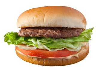 American hamburger with lettuce, tomato; png file; copy space