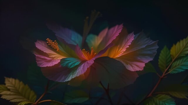 Neon hibiscus on a black background