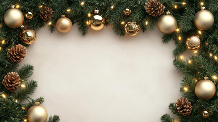 3D Christmas garland with lights and ornaments, Christmas 3D background, festive and elegant