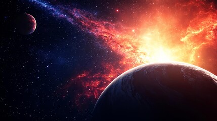 Naklejka premium 3D galaxy with swirling stars and planets, 3D background, cosmic and expansive