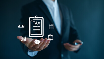 Calculation tax return. tax return form online for tax payment concept. Government, state taxes. Data analysis, paperwork, financial research, report, E-tax.