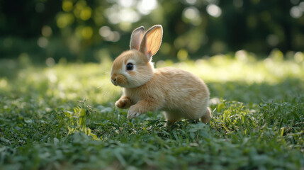 An adorable, soft bunny hops around on a field of green grass. --ar 16:9 --v 6.1 Job ID: 8298e3f9-78cc-482e-9cd6-af480ab8d79b