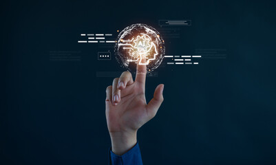 Ai technology.  AI Learning and Artificial Intelligence Concept,Using command prompt for generates...