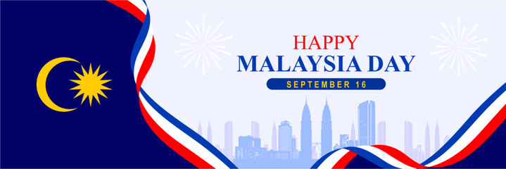 Happy Malaysia Day, September 16. vector illustration. banner with landmarks vector illustration. Malaysian memorial holiday 16th of September design