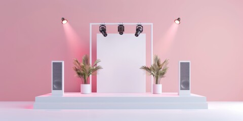 3D single icon of a stage with speakers and lights, symbolizing live music performances, isolated on a white background