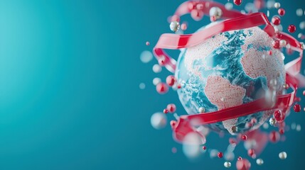 A globe with a security ribbon encircling it, symbolizing international travel insurance