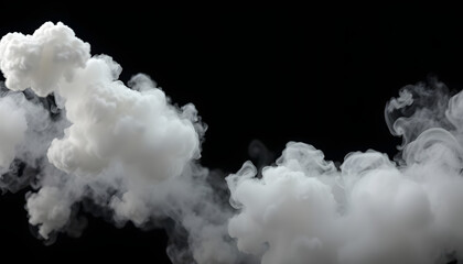 Puffs of white smoke over dark background isolated with white highlights, png