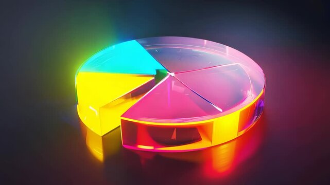 Colorful pie chart rotating on dark background