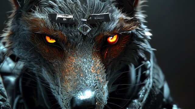 Cyberpunk wolf morphing glowing eyes animation