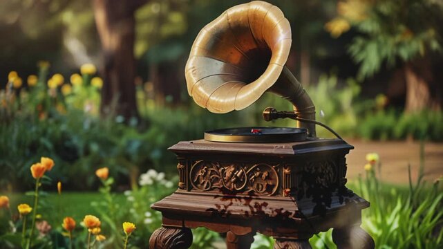 Vintage Gramophone sound player, 4K seamless looping virtual video animation background
