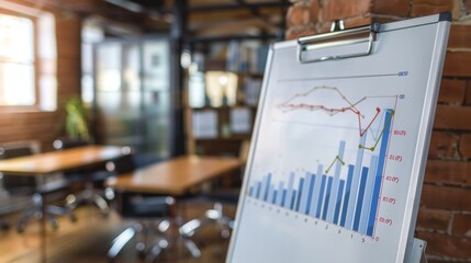 A bar graph on a clipboard in an office setting.