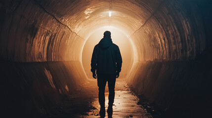 Silhouette of a man in bunker