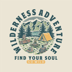 camping illustration adventure graphic wilderness design camp fire vintage ax badge outdoor life
