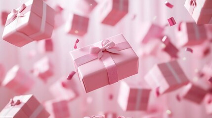 Floating Pink Gift Boxes in Festive Atmosphere