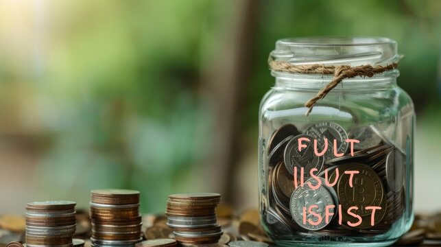 The jar is full of coins. The word "frugalist" is written on the jar.
