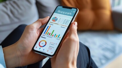 Businesswoman analyzing financial data on smartphone