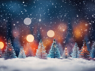 3d snowy winter christmas landscape at sunset