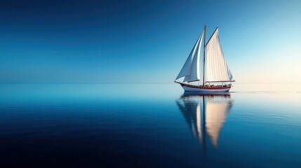 Fototapeta premium A ship sailing through calm waters with an insurance logo on the sail symbolizing marine insurance