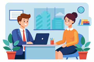 Job interview. Hiring an employee. A candidate for a position in a company is talking to an HR manager
