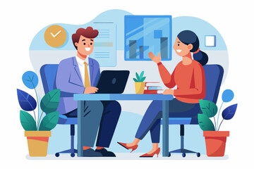 Job interview. Hiring an employee. A candidate for a position in a company is talking to an HR manager
