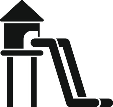 recommend clip art: Black solid icon for a double waterslide starting from a platform with a roof