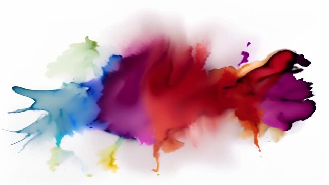 video of dynamic burst of colorful paint splatters spreading across white background, concept of creative explosion and artistic freedom