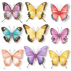 Obraz premium A vibrant collection of butterflies showcasing various colors and patterns, perfect for nature lovers and art enthusiasts.