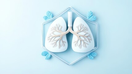 Healthy lungs surrounded by protective shield, symbolizing cancer prevention, Lung cancer prevention, oncology and health protection concept