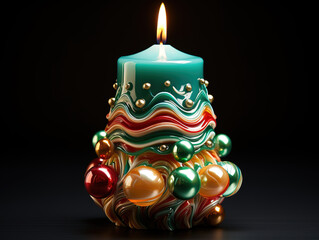 Pinecones on fake snow and canddles